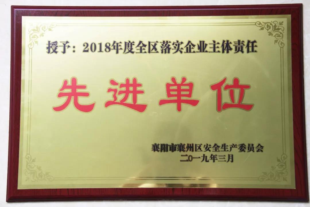 时博（中国）重工被授予2018年度 全区落实企业主体责任先进单位